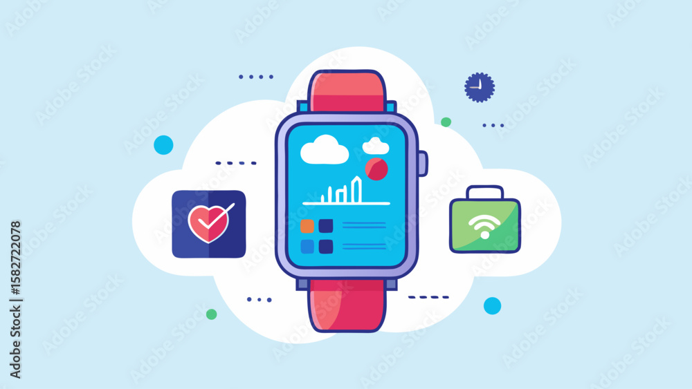 Poster a watch with a cloud on it and a heart. the watch is showing the time as 10:00