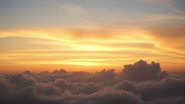 Aerial view of golden sunset sunrise over clouds background wallpaper stock photography images free use
