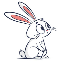 A funny, cheerful baby bunny with long ears and a happy smile is a cute cartoon animal character vector art illustration for an Easter holiday design