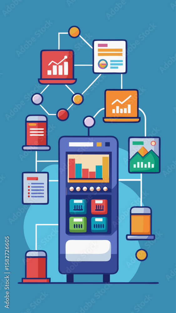 Poster a colorful drawing of a computer network with a purple device in the middle. the device is labeled 