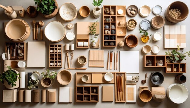 Various Art Materials Neatly Arranged on a Table - Powered by Adobe