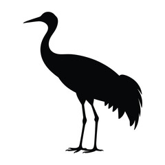 Elegant silhouette of a crane standing tall on white background