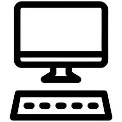 Desktop computer with keyboard in minimalist black icon design  