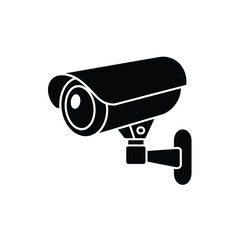 Black silhouette of a security camera mounted on a wall for surveillance