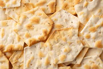 Whole grain crackers with spices and herbs isolated on white background. Dry salted cookies with...