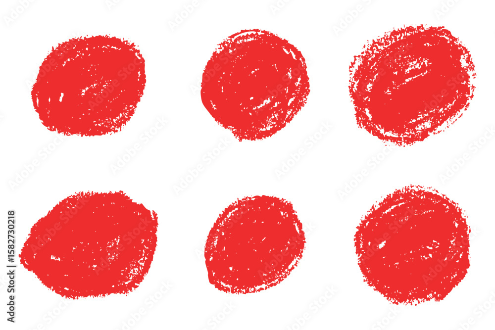 Aufkleber hand drawn red circles with crayon texture. rough scribble style with chalk like edges and bold mark