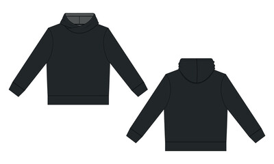Long Sleeve Black Hoodie vector illustration black color template front and back