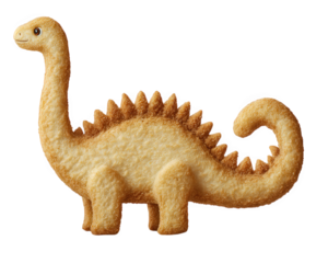 Dinosaur shaped chicken nugget golden brown crispy texture isolated on transparency background playful food fun snack for children whimsical happy expression