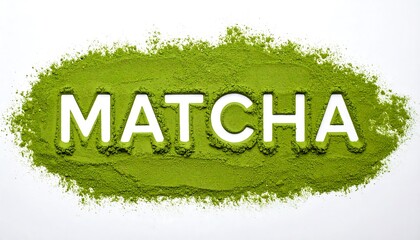 Green matcha powder with word