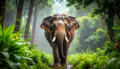 Fototapeta premium Rainy Day Elephant Walk