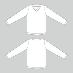 Long sleeve t shirt technical drawing fashion flat sketch vector illustration template front and back