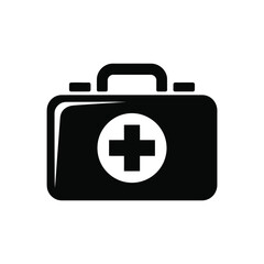 Obraz premium Black and white icon of a first aid kit with a red cross symbol