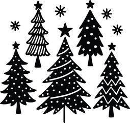 A charming set of Christmas trees with winter snow and festive decorations, perfect for holiday celebration illustrations, celebration time, december, festive vibes, jolly