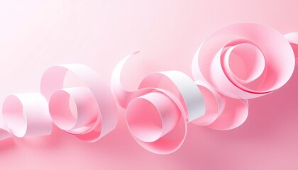 Obraz premium Elegant Pink Ribbon Swirls and Curls Against a Soft Pink Background