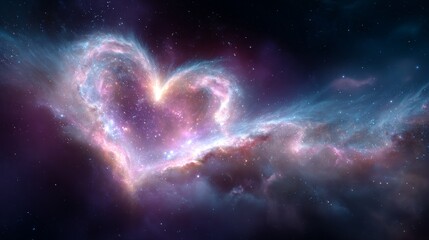 Heart-shaped nebula in deep space with vibrant colors and cosmic clouds