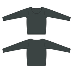 Long sleeve t shirt technical drawing fashion flat sketch vector illustration black Color template for ladies.