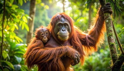 Naklejka premium Orangutans in Rainforest Canopy