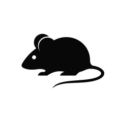 Simple black silhouette of a mouse with a white eye on a white background