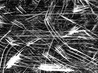 Abstract black and white artwork featuring chaotic lines and textures created with sharp strokes and contrasting shades