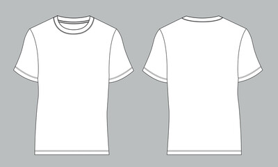 Short sleeve t shirt technical fashion flat sketch vector illustration template front and back views.