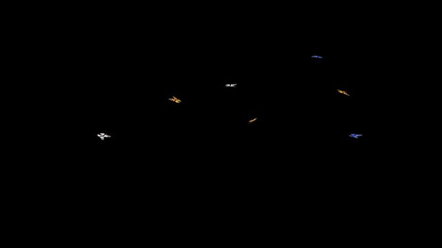 Looping Flight of Multicolored Butterflies with Alpha Channel on Black Background