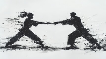 Martial arts masters performing karate in dynamic poses