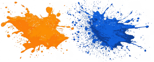 Two vibrant splashes of orange and blue paint