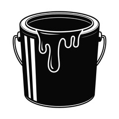 Black and white illustration of a paint can with dripping paint