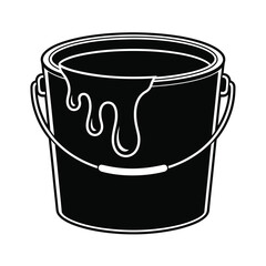 Black and white illustration of a paint bucket with dripping paint