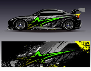 Fototapeta premium Car wrap design vector. Graphic abstract stripe racing background designs for vehicle, rally, race, adventure and car racing livery