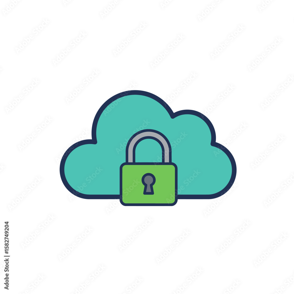 Poster secure cloud storage, symbolized by a padlock on a cloud icon.