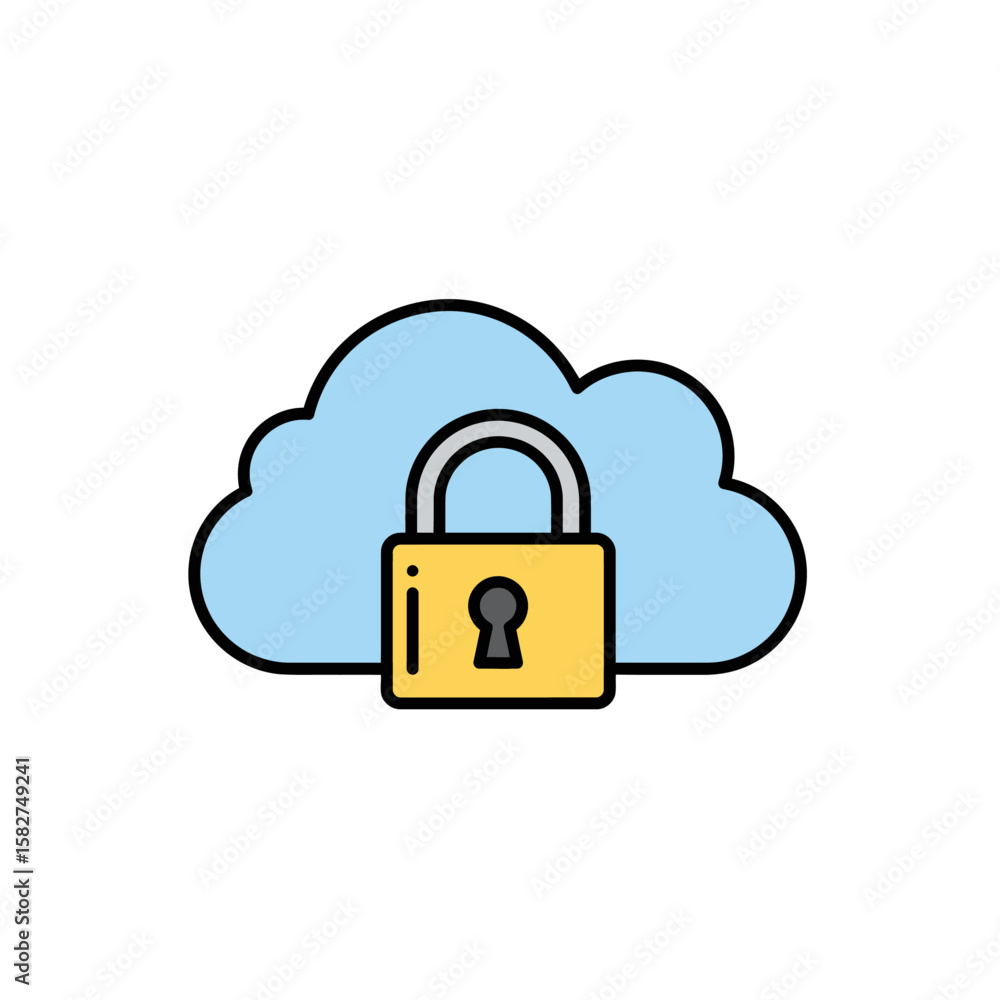 Poster a cloud icon with a padlock, symbolizing data security and protection.