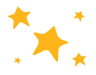 Yellow star, irregular quirky doodle shape. Playful whimsical sparkle, light, design element in modern simple kids style. Spark, twinkle. Flat vector illustration isolated on white background