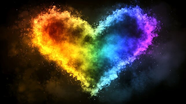 Colorful heart-shaped smoke design on black background