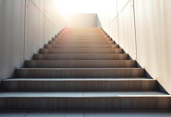 Fototapeta premium Ascending concrete steps, stark geometric lines, dramatic light and shadow play, modern, geometric shapes