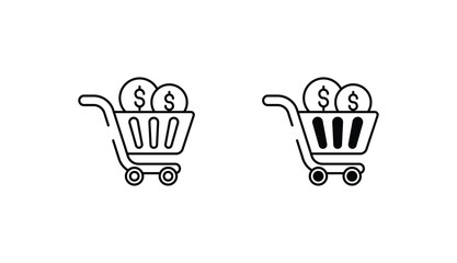 Coin Cart icon design with white background stock illustration