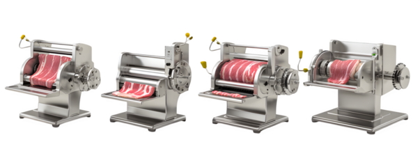 Isolated Realistic Transparent-Background industrial meat slicer arrang transparent background, commercial stock asset, ideal for print projects and marketing materials