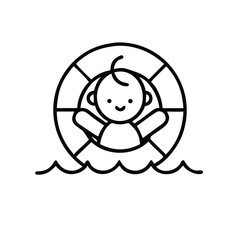 Obraz premium Child swims in lifebuoy icon for blogs, websites, clipart, educational materials, water safety, summer activities, awareness and prevention