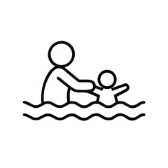 Adult teaches child to swim icon for blogs, websites, clipart, educational materials, water safety, parenting, awareness and prevention