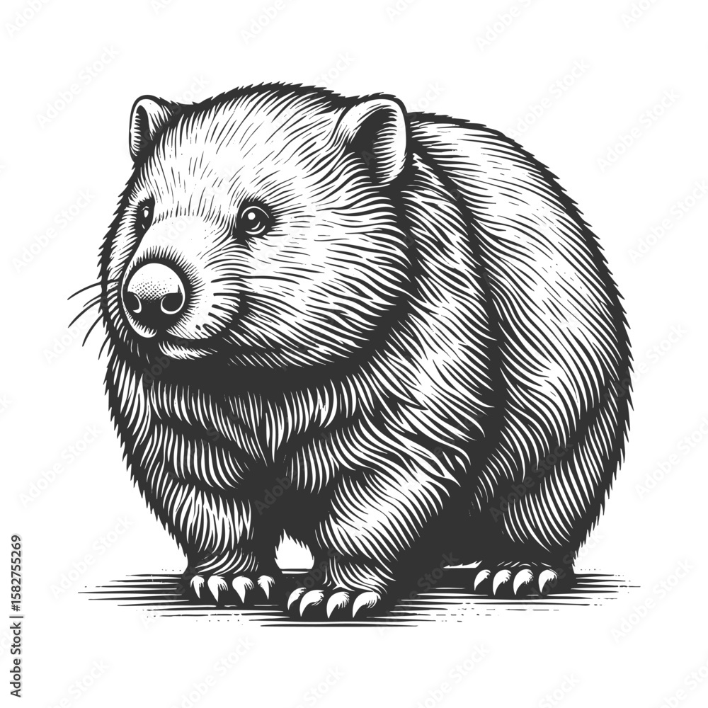 Poster wombat sketch engraving generative ai fictional character vector illustration. scratch board imitati