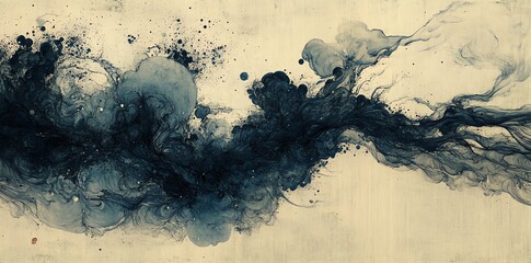 Abstract Blue Ink Smoke Flow on Light Background Artistic Design