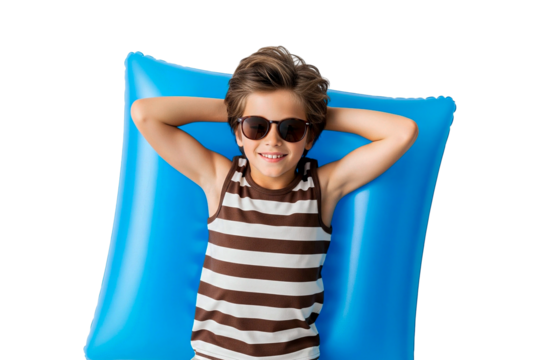 Little boy enjoying the summer on a swimming float

