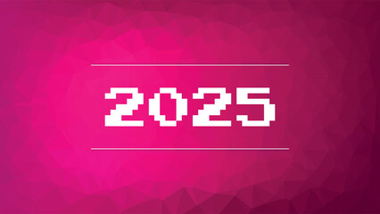 2025 year symbol. Low poly pattern. Magenta gradient background. Vector illustration for event, decoration, business, infographic, web design, cover, presentation