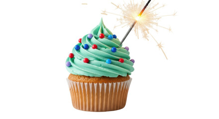 Isolated Birthday Cupcake with Sparkler and Frosting