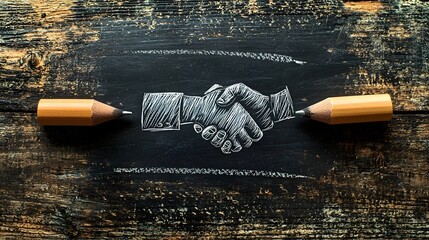 Handshake sketch on chalkboard symbolizing business partnership and successful deals