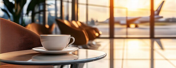 Premium airport drink with  stock photo of airport waiting area for commercial use, featuring airport waiting area with coffee view, ideal airport waiting area photo for luxury travel themes