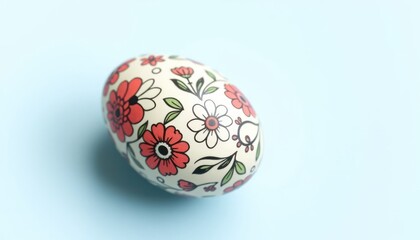 Floral Easter Egg on a Light Blue Background Artistic Decoration