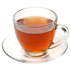 Glass cup of tea on a white background showcasing a warm, inviting beverage ideal for any time of day