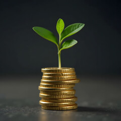 plant growing on coins