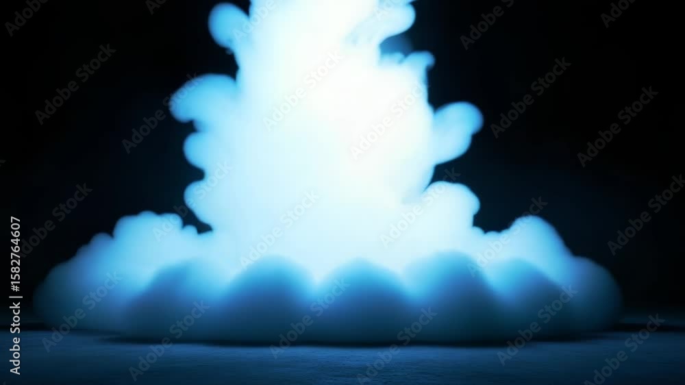 Poster blue smoke fills a dark stage, creating a mysterious and atmospheric background with a textured and 